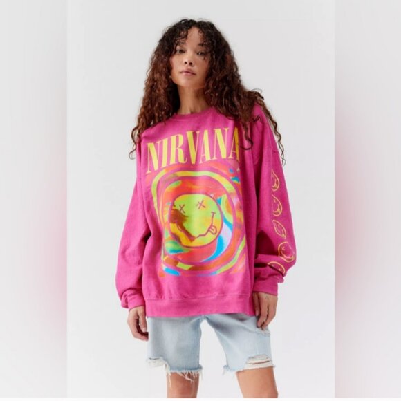 🆕 Urban Outfitters Nirvana Smile Overdyed Crewneck Sweashirt, S/M - Picture 13 of 16